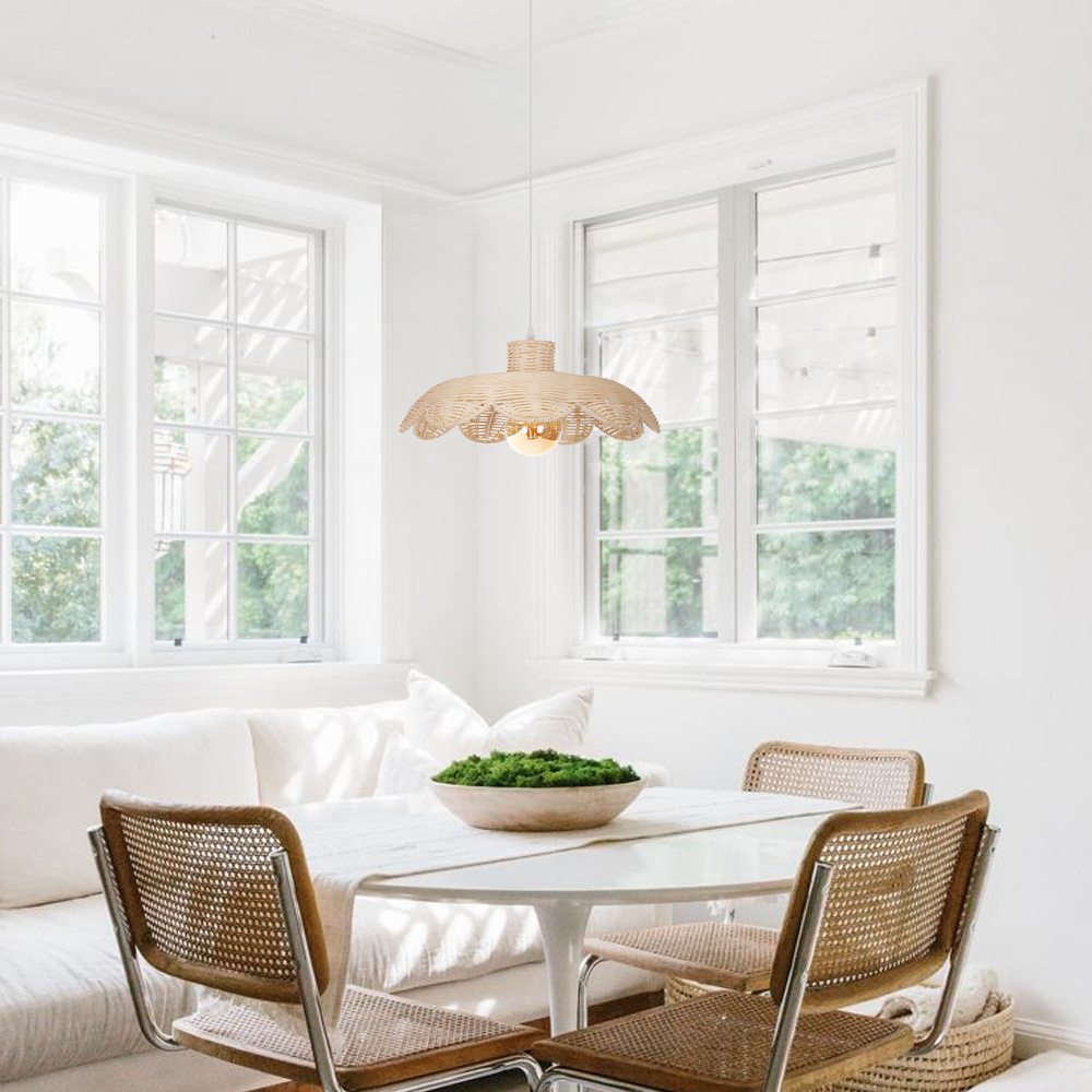 Natural Woven Rattan Pendant Light for Bedroom Dining Room Living Room