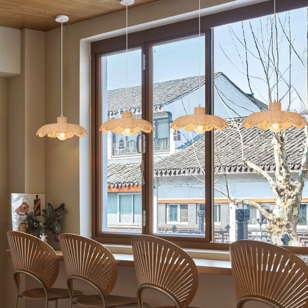 Natural Woven Rattan Pendant Light for Bedroom Dining Room Living Room