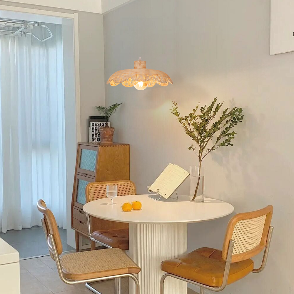 Natural Woven Rattan Pendant Light for Bedroom Dining Room Living Room