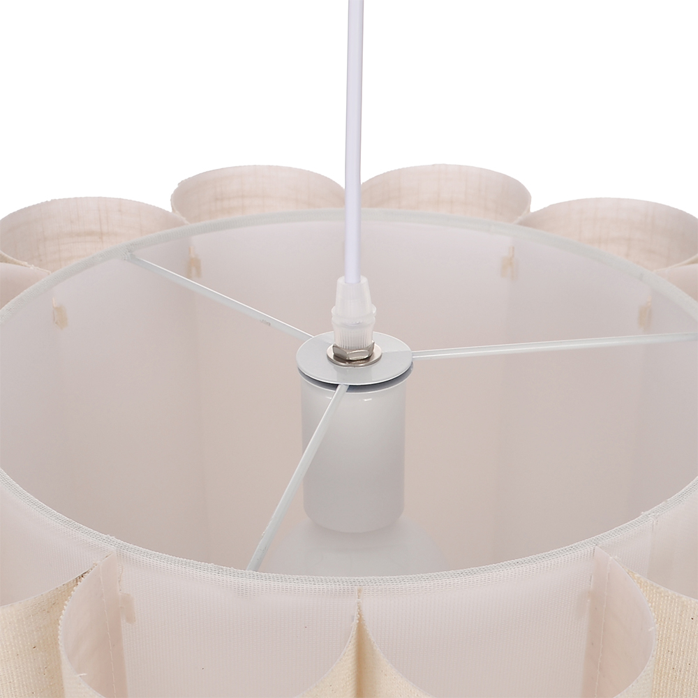 Round Linen Pendant Light Handmade Khaki Pleated Chandelier for Kitchen Restaurants