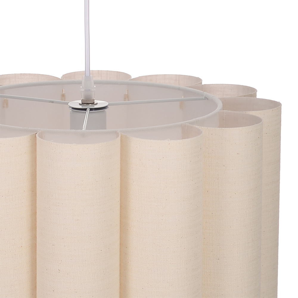 Round Linen Pendant Light Handmade Khaki Pleated Chandelier for Kitchen Restaurants