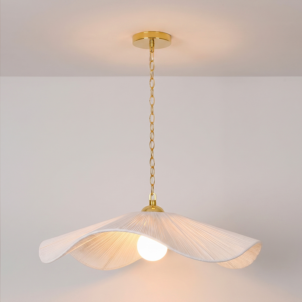 Nordic Aesthetic Handmade White Rope Pendant Light Straw-hat Design Chandelier for Room
