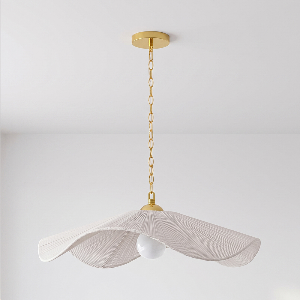 Nordic Aesthetic Handmade White Rope Pendant Light Straw-hat Design Chandelier for Room