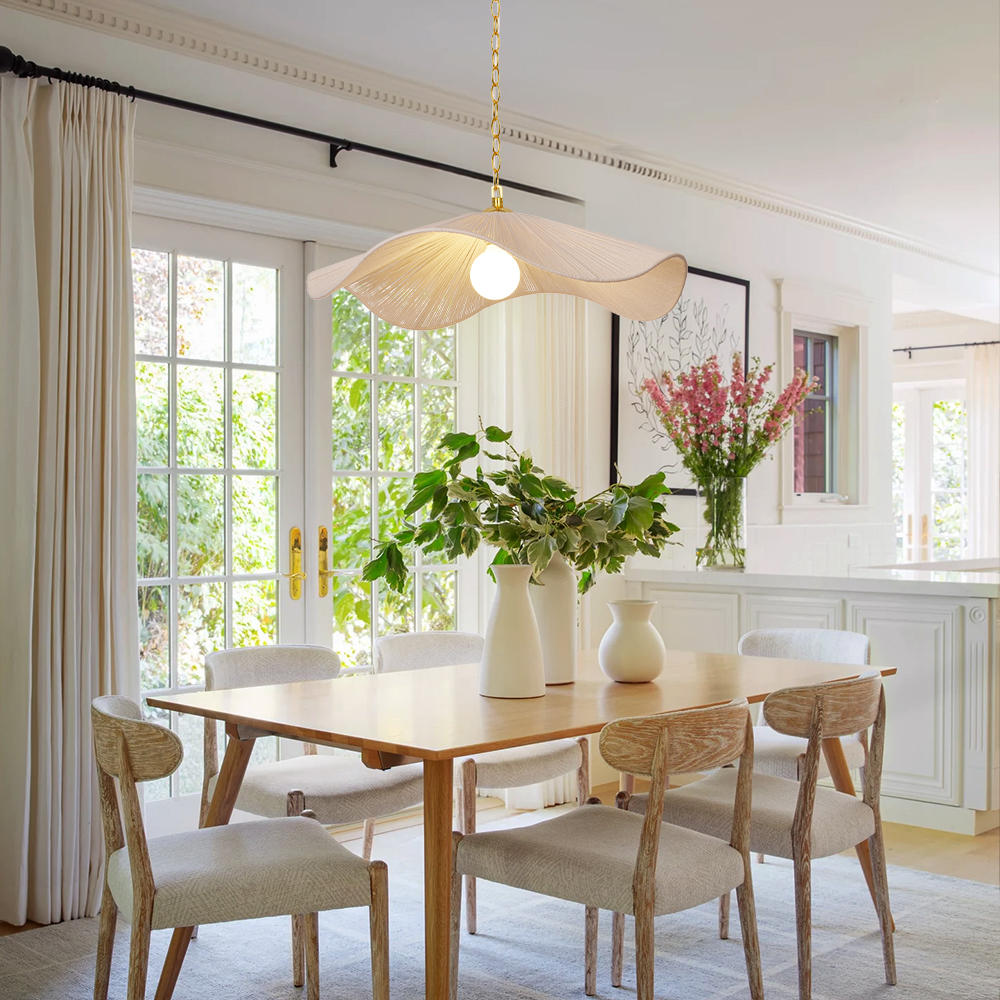 Nordic Aesthetic Handmade White Rope Pendant Light Straw-hat Design Chandelier for Room