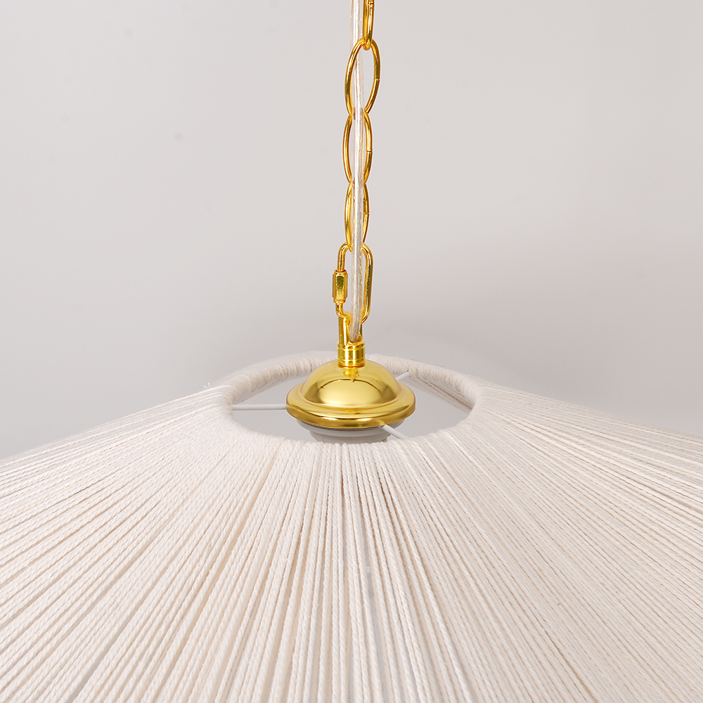 Nordic Aesthetic Handmade White Rope Pendant Light Straw-hat Design Chandelier for Room
