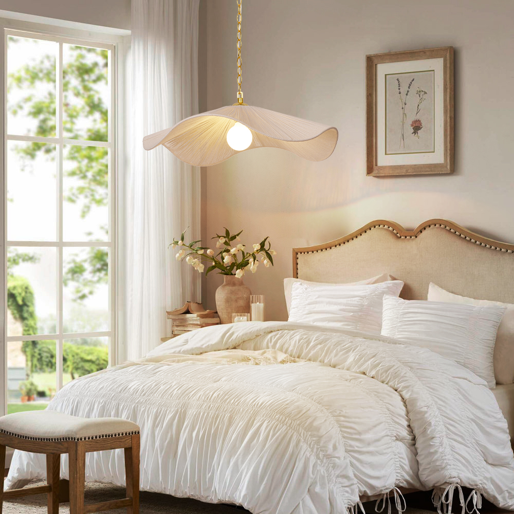 Nordic Aesthetic Handmade White Rope Pendant Light Straw-hat Design Chandelier for Room