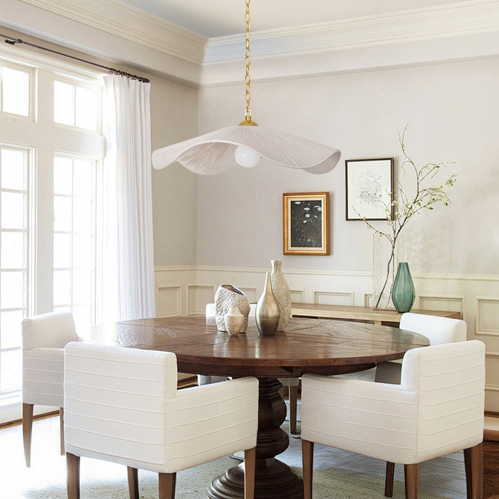 Nordic Aesthetic Handmade White Rope Pendant Light Straw-hat Design Chandelier for Room