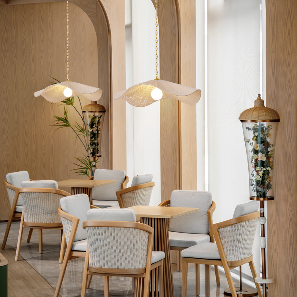 Nordic Aesthetic Handmade White Rope Pendant Light Straw-hat Design Chandelier for Room