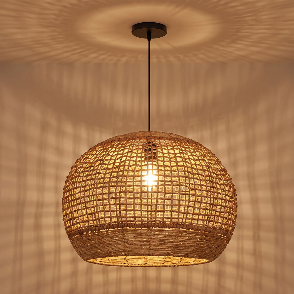 Rustic Corn Rope Woven Pendant Light Textured Hanging Lamp for Home Dining Area