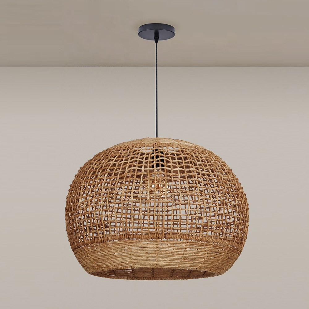 Rustic Corn Rope Woven Pendant Light Textured Hanging Lamp for Home Dining Area