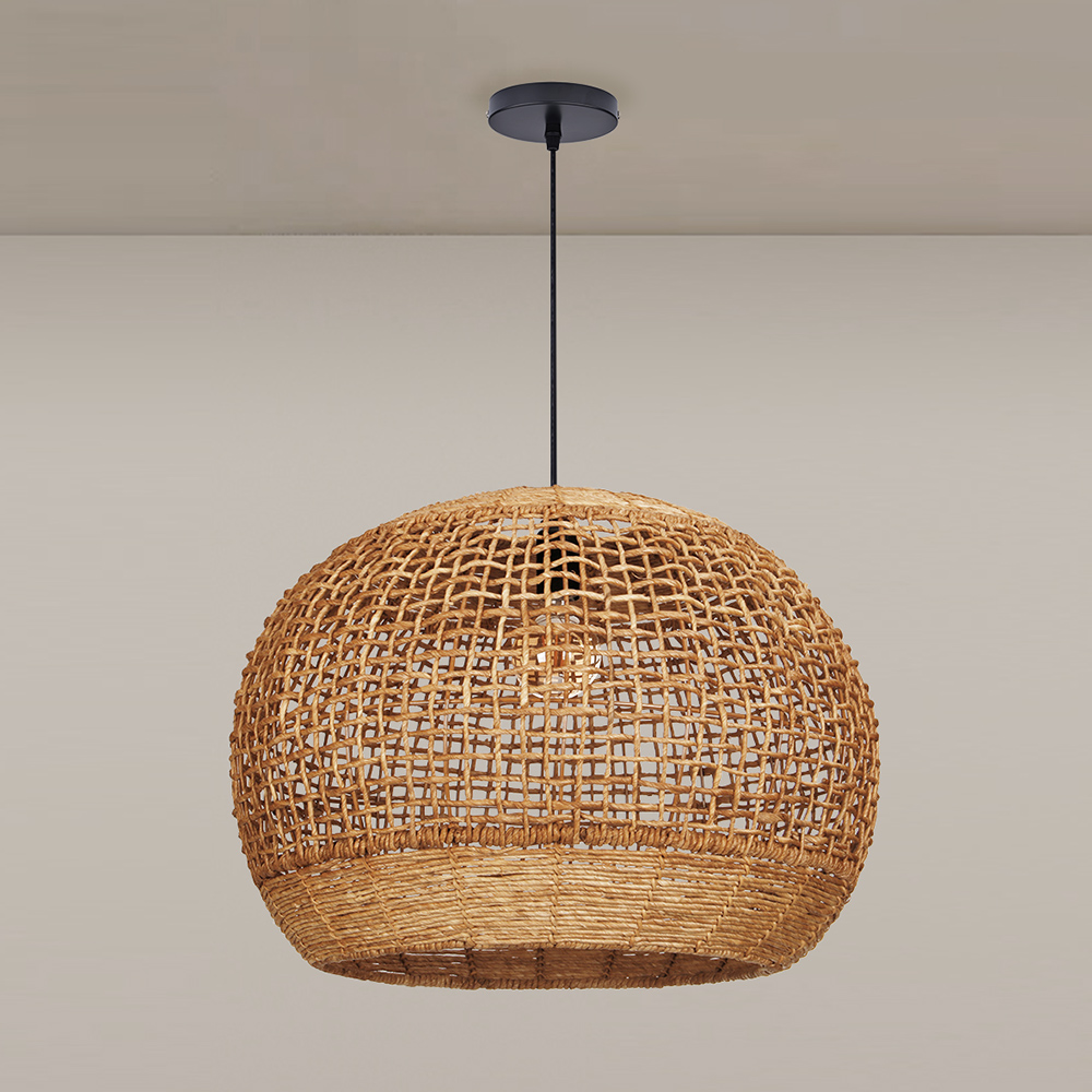 Rustic Corn Rope Woven Pendant Light Textured Hanging Lamp for Home Dining Area