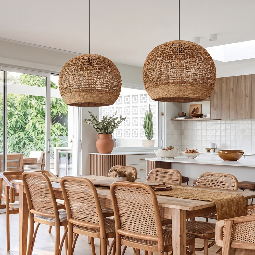 Rustic Corn Rope Woven Pendant Light Textured Hanging Lamp for Home Dining Area