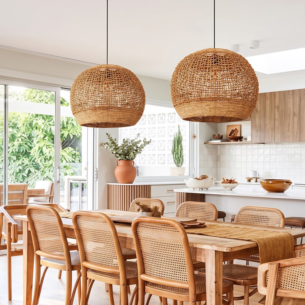 Rustic Corn Rope Woven Pendant Light Textured Hanging Lamp for Home Dining Area