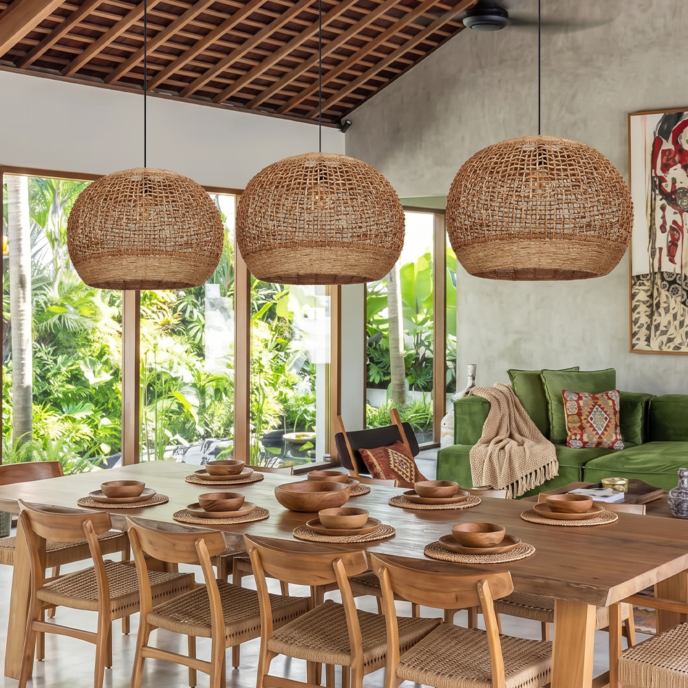 Rustic Corn Rope Woven Pendant Light Textured Hanging Lamp for Home Dining Area