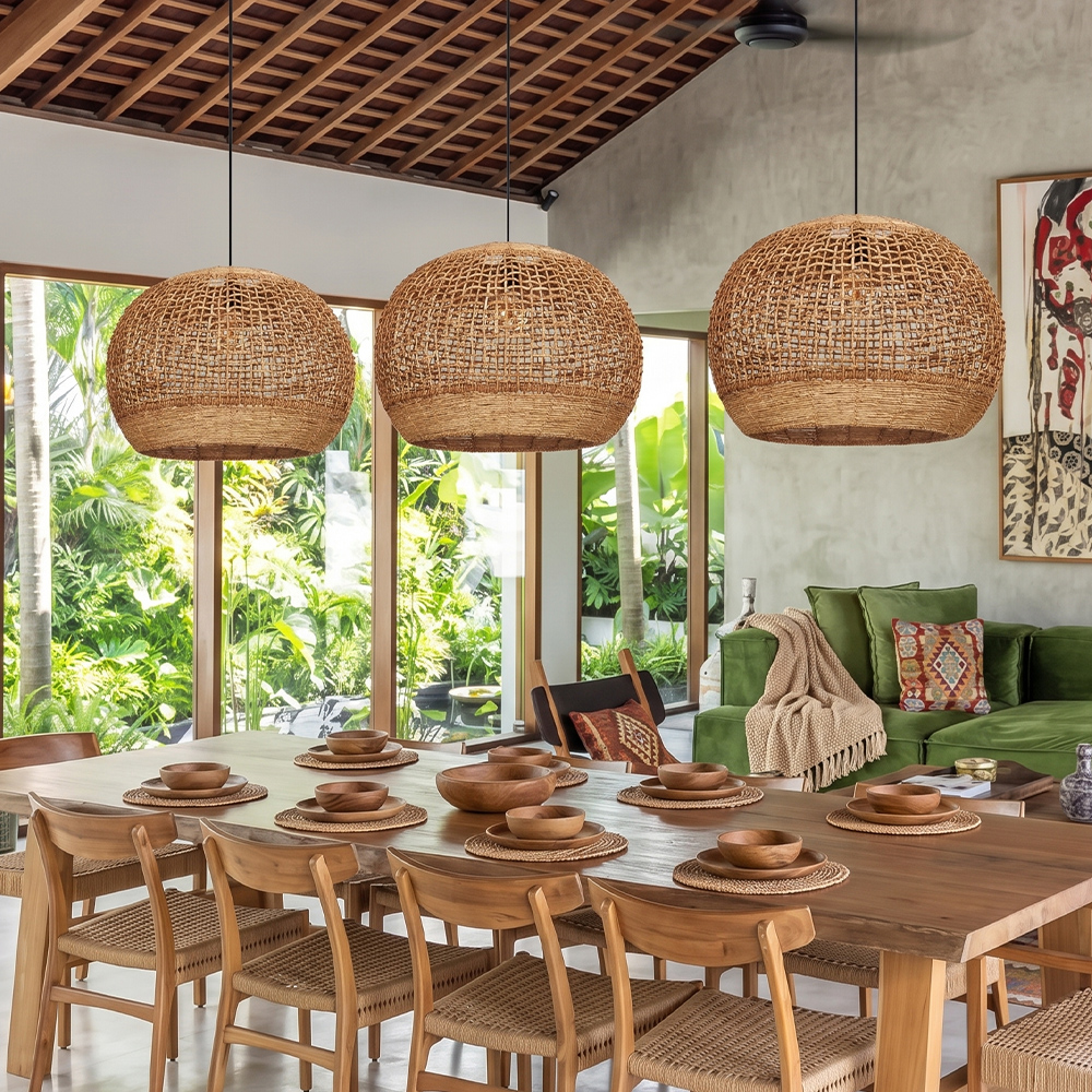 Rustic Corn Rope Woven Pendant Light Textured Hanging Lamp for Home Dining Area