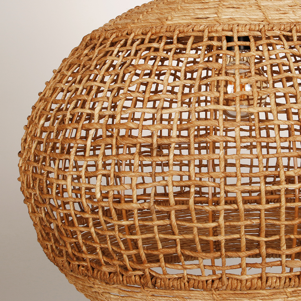 Rustic Corn Rope Woven Pendant Light Textured Hanging Lamp for Home Dining Area