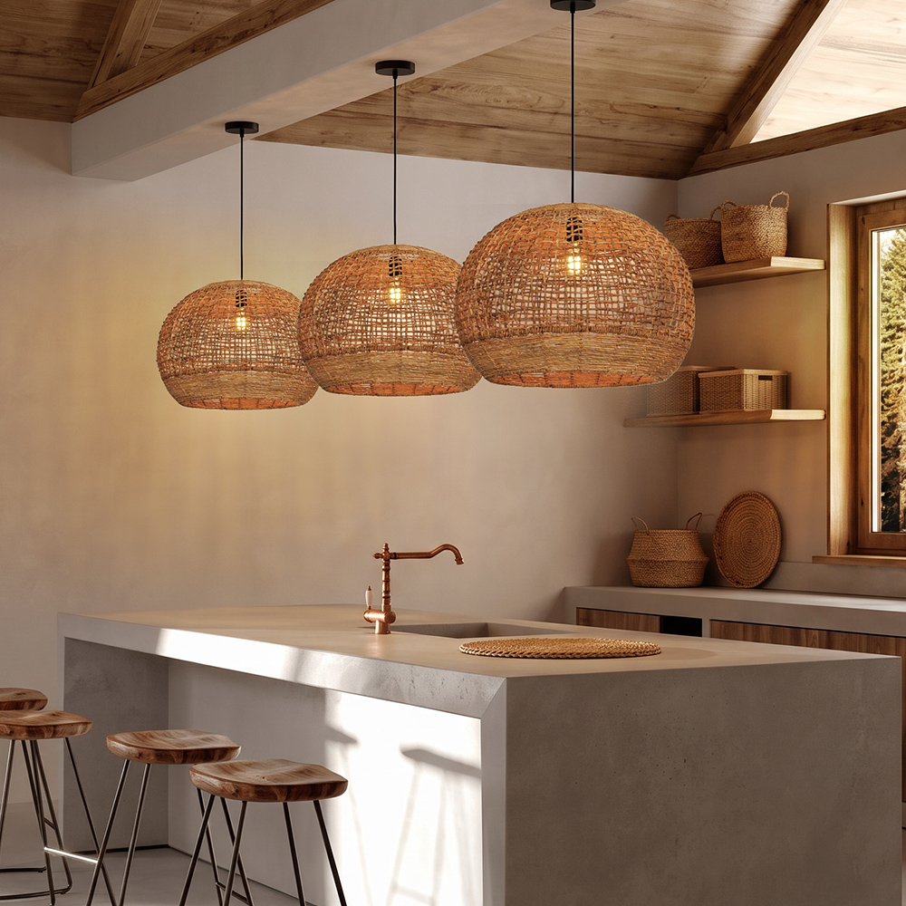 Rustic Corn Rope Woven Pendant Light Textured Hanging Lamp for Home Dining Area