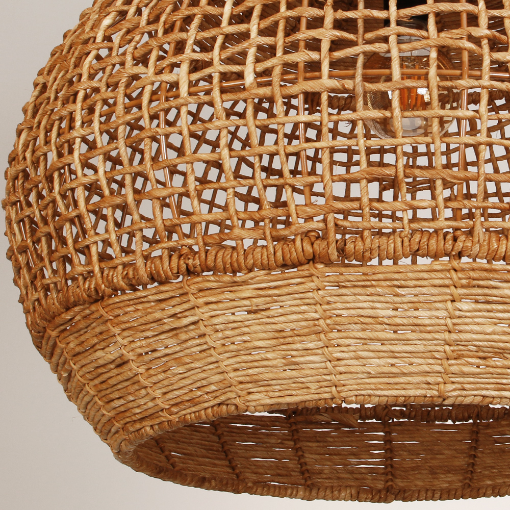 Rustic Corn Rope Woven Pendant Light Textured Hanging Lamp for Home Dining Area