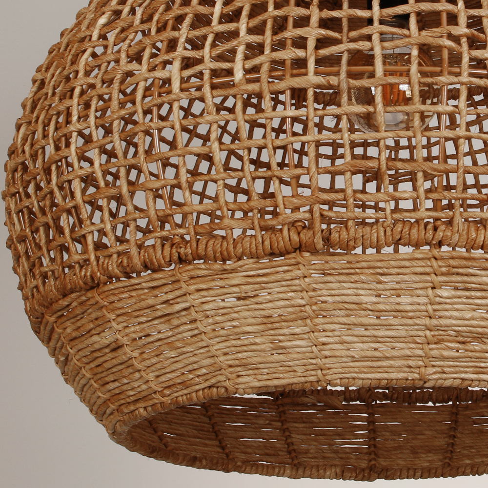 Rustic Corn Rope Woven Pendant Light Textured Hanging Lamp for Home Dining Area