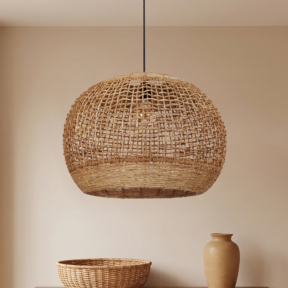 Rustic Corn Rope Woven Pendant Light Textured Hanging Lamp for Home Dining Area