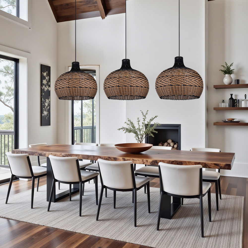 Modern Black Rattan Pendant Light Natural Handwoven Art