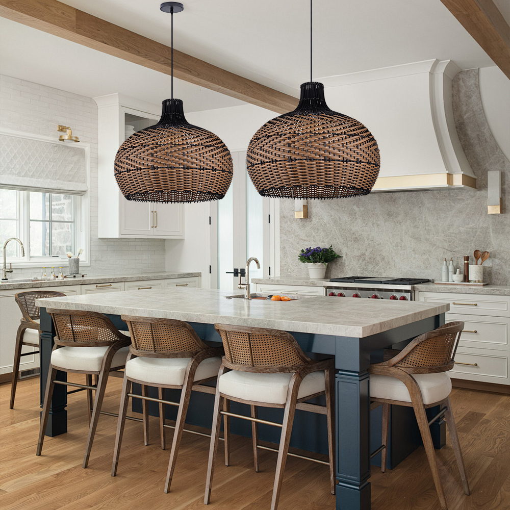 Modern Black Rattan Pendant Light Natural Handwoven Art