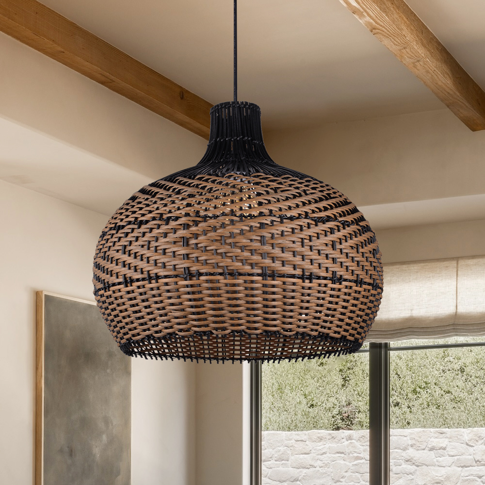 Modern Black Rattan Pendant Light Natural Handwoven Art