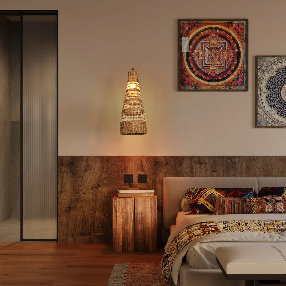 Wabi-sabi Style Minimalist Seagrass Lighting Set of 3 for Bedroom Guest House Restaurants