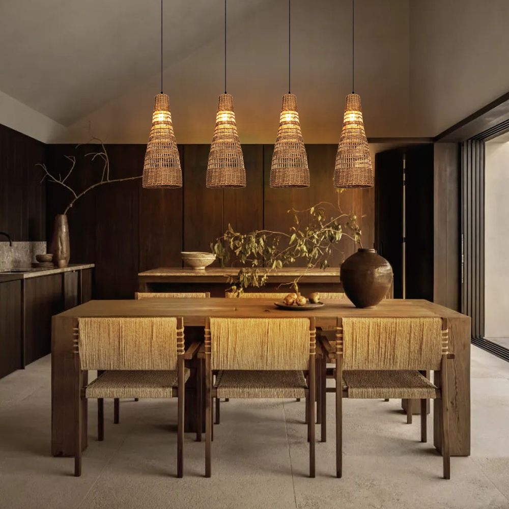Wabi-sabi Style Minimalist Seagrass Lighting Set of 3 for Bedroom Guest House Restaurants