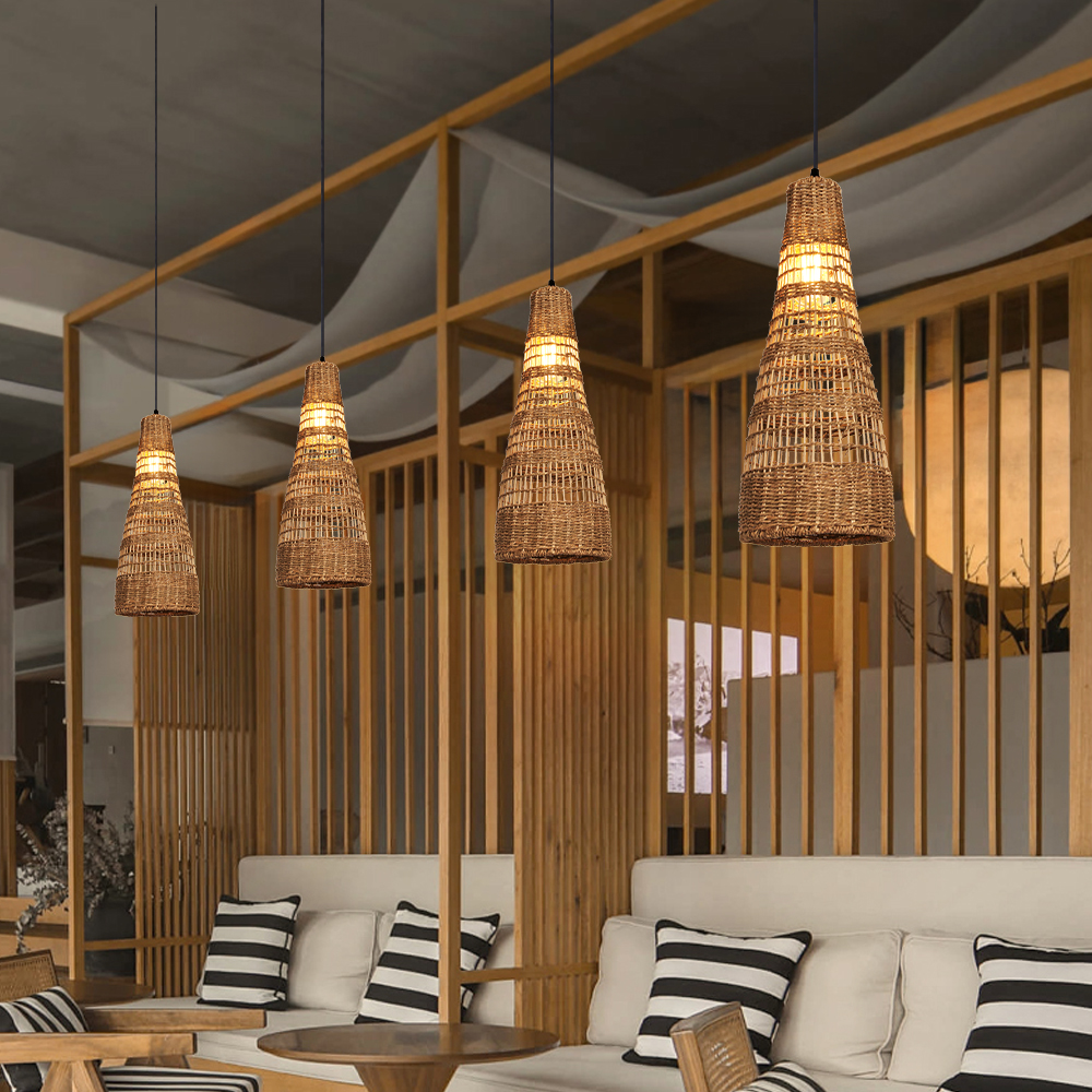 Wabi-sabi Style Minimalist Seagrass Lighting Set of 3 for Bedroom Guest House Restaurants