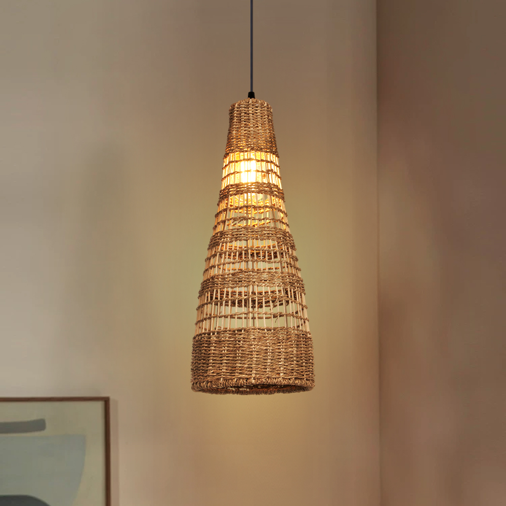 Wabi-sabi Style Minimalist Seagrass Lighting Set of 3 for Bedroom Guest House Restaurants