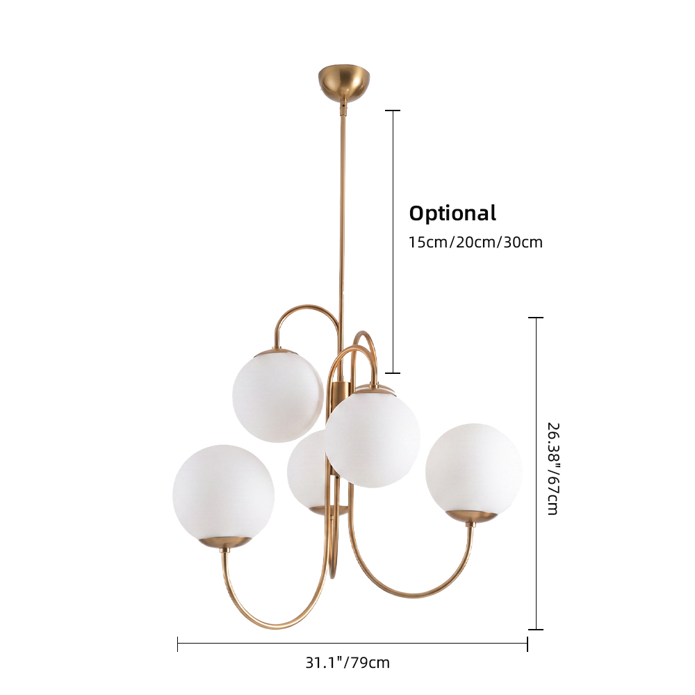 Postmodern Iron Pendant Light Milky White Glass Globes 6 Heads Chandelier