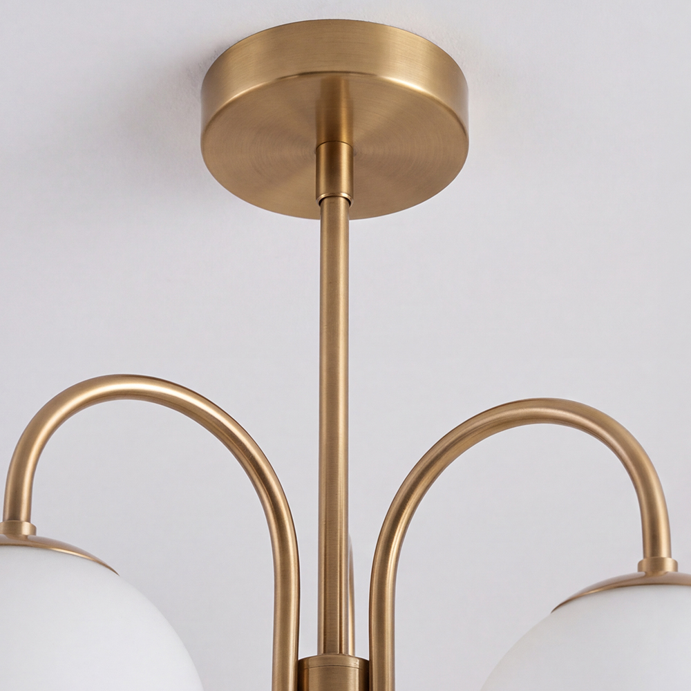 Postmodern Iron Pendant Light Milky White Glass Globes 6 Heads Chandelier