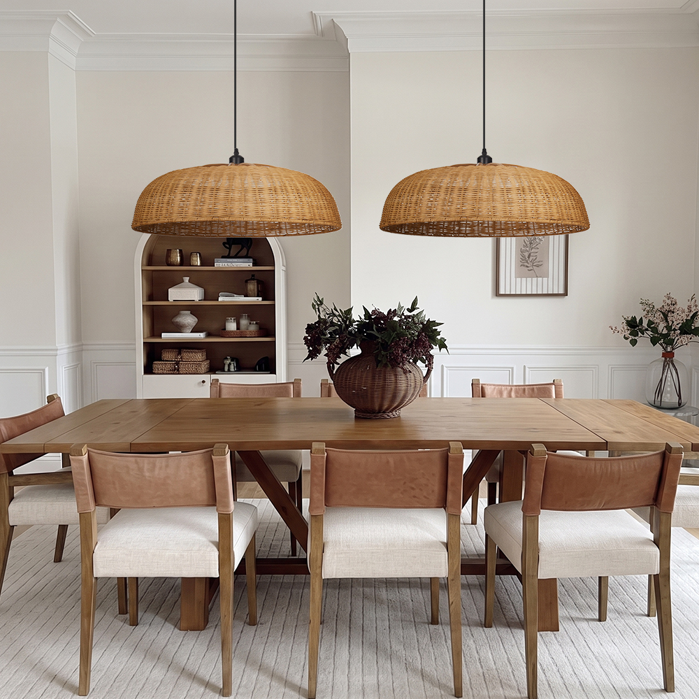Artisan Wicker Woven Pendant Light Coastal Rattan Lamp for Kitchen & Dining Room
