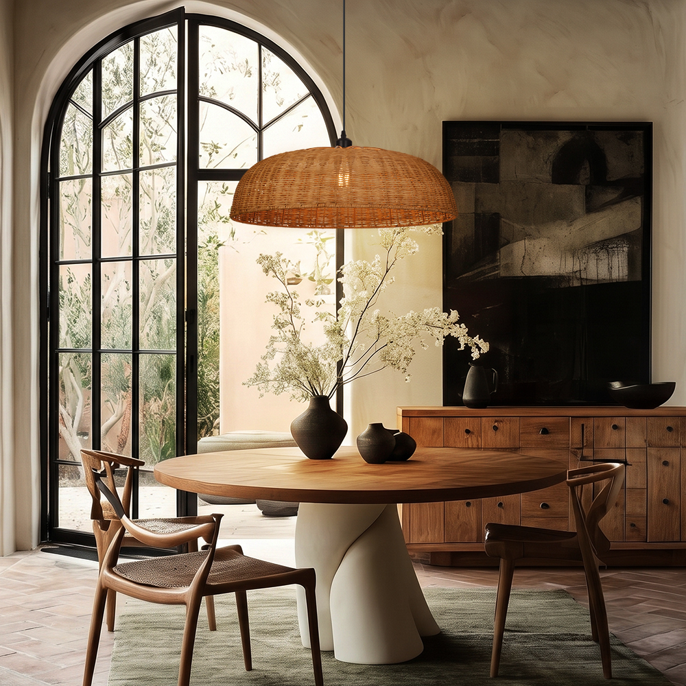 Artisan Wicker Woven Pendant Light Coastal Rattan Lamp for Kitchen & Dining Room