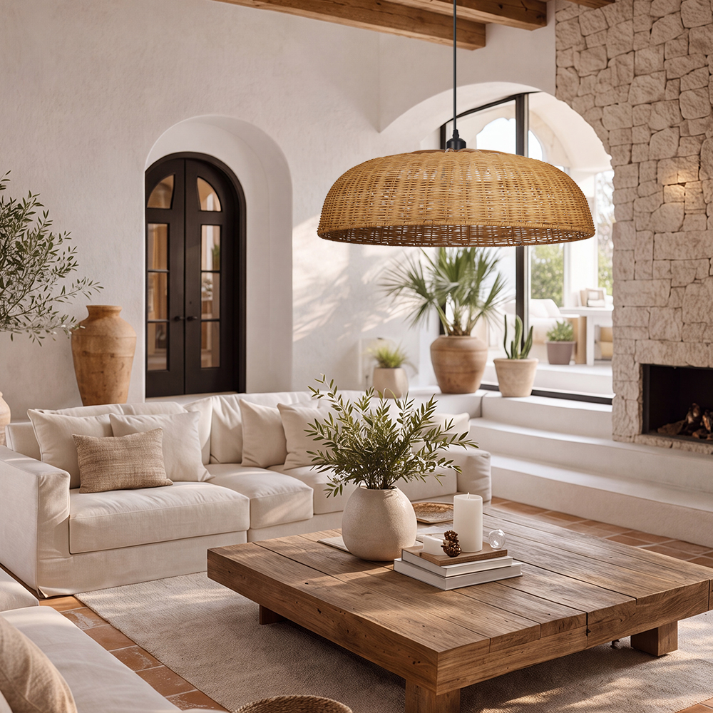 Artisan Wicker Woven Pendant Light Coastal Rattan Lamp for Kitchen & Dining Room