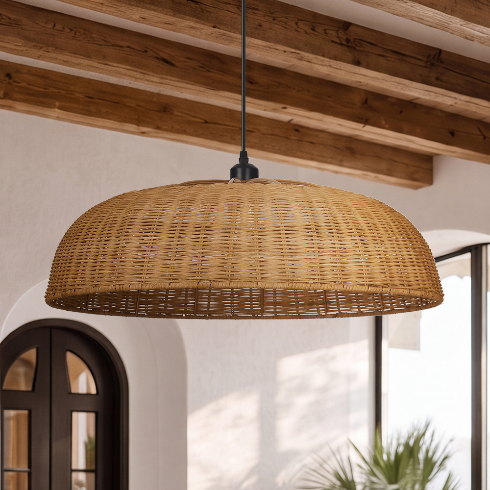 Artisan Wicker Woven Pendant Light Coastal Rattan Lamp for Kitchen & Dining Room