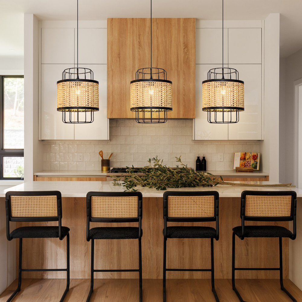 Modern Woven Rattan Dining Room Pendant Light Japanese Restaurants Decor Lamps