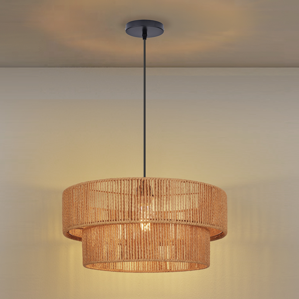 Hand-woven Hemp Rope Pendant Light with Plug Lighting for Living Rooms Kitchens