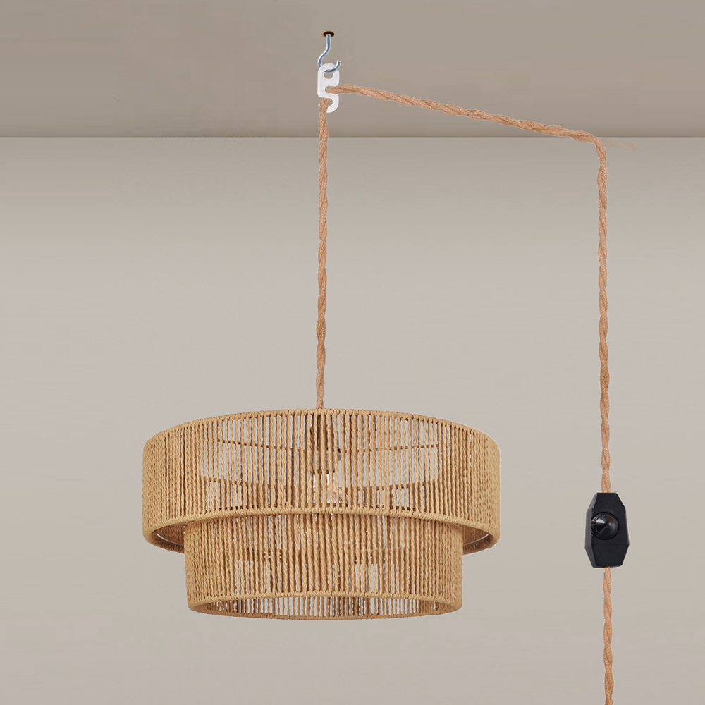 Hand-woven Hemp Rope Pendant Light with Plug Lighting for Living Rooms Kitchens