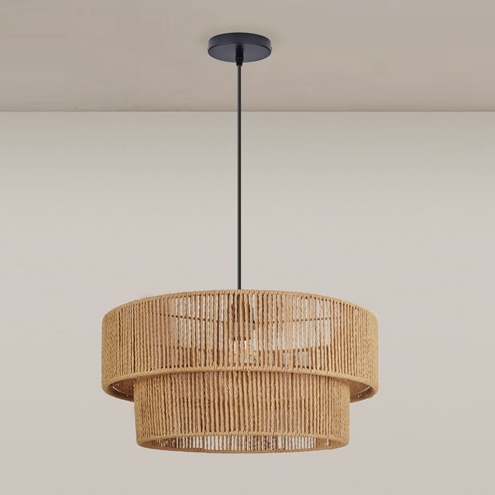Hand-woven Hemp Rope Pendant Light with Plug Lighting for Living Rooms Kitchens