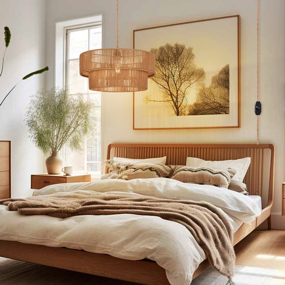 Hand-woven Hemp Rope Pendant Light with Plug Lighting for Living Rooms Kitchens