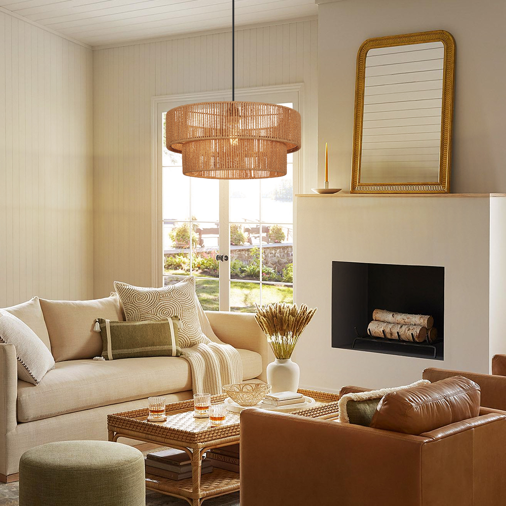 Hand-woven Hemp Rope Pendant Light with Plug Lighting for Living Rooms Kitchens