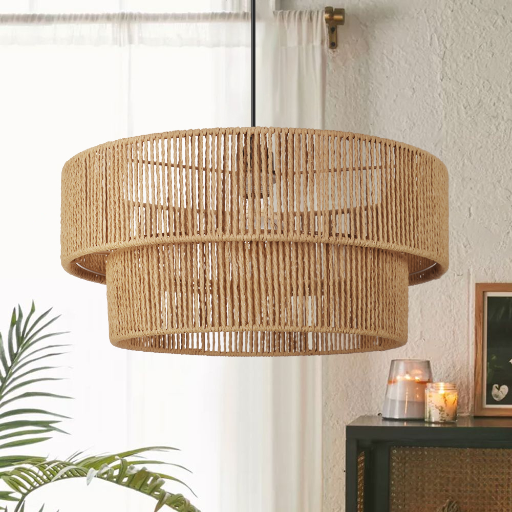 Hand-woven Hemp Rope Pendant Light with Plug Lighting for Living Rooms Kitchens