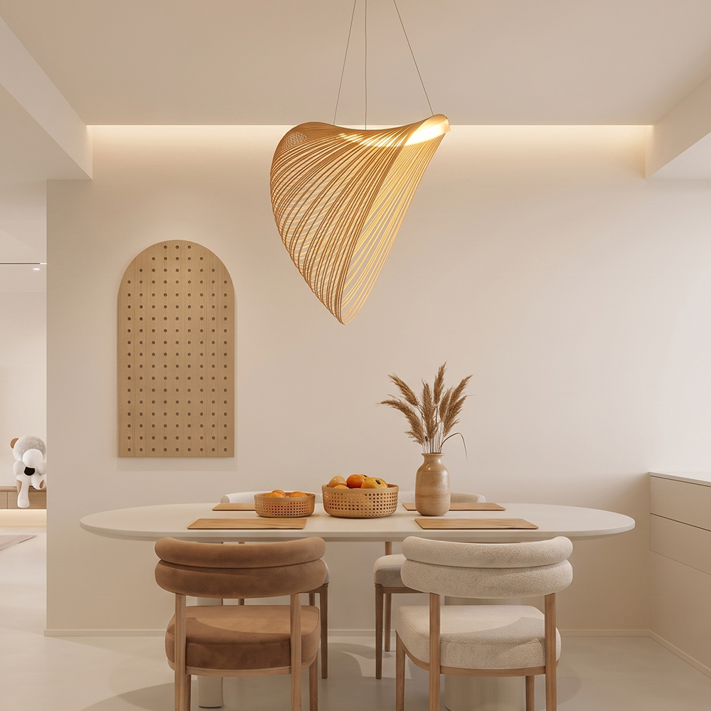 Nordic Minimalist Unique Bird's-Nest Wooden Pendant Light for Living Room, Dining Room, Bedroom