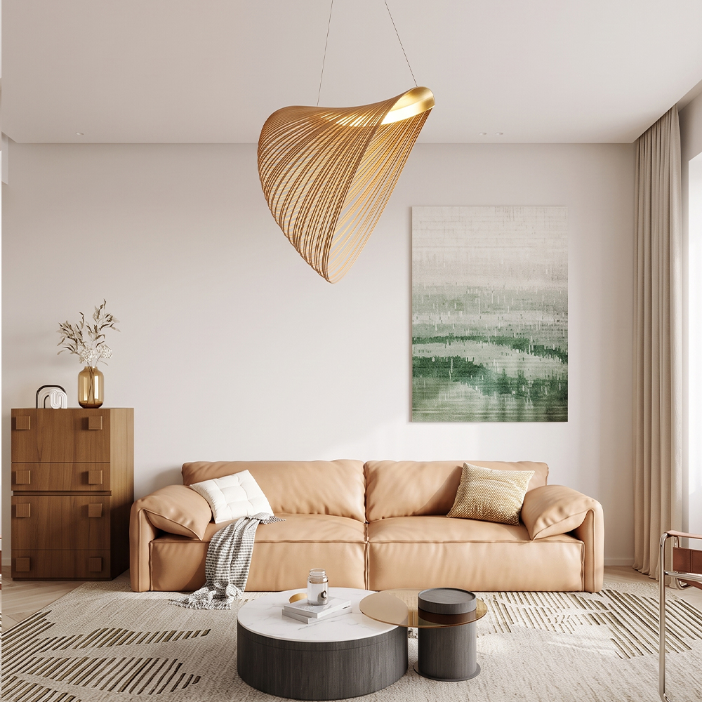 Nordic Minimalist Unique Bird's-Nest Wooden Pendant Light for Living Room, Dining Room, Bedroom