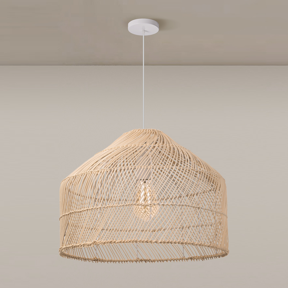 Restaurant Black Rattan Chandelier Natural Basket Woven Pendant Light for Kitchen Island
