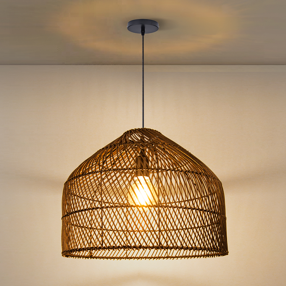 Restaurant Black Rattan Chandelier Natural Basket Woven Pendant Light for Kitchen Island