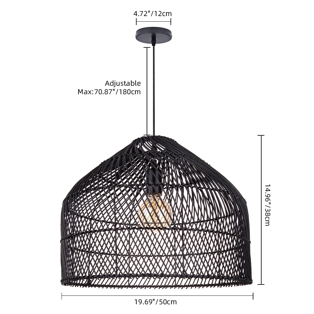 Restaurant Black Rattan Chandelier Natural Basket Woven Pendant Light for Kitchen Island