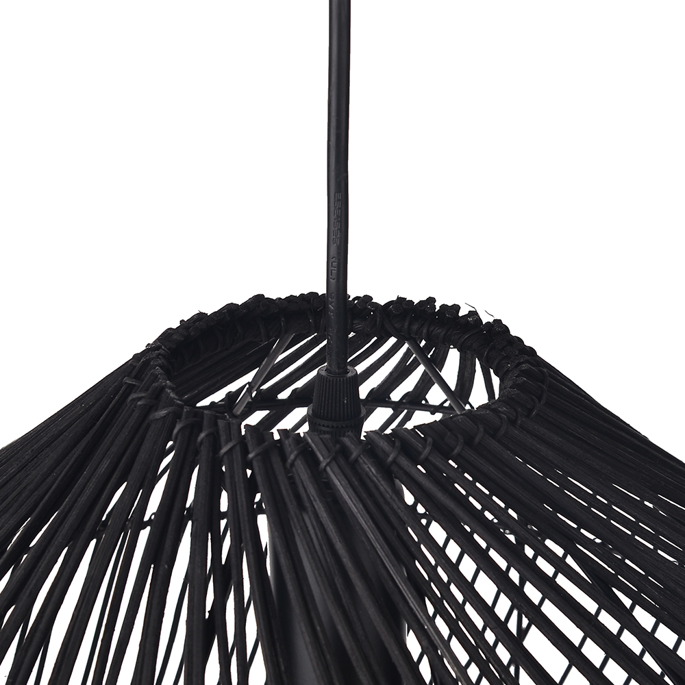 Restaurant Black Rattan Chandelier Natural Basket Woven Pendant Light for Kitchen Island